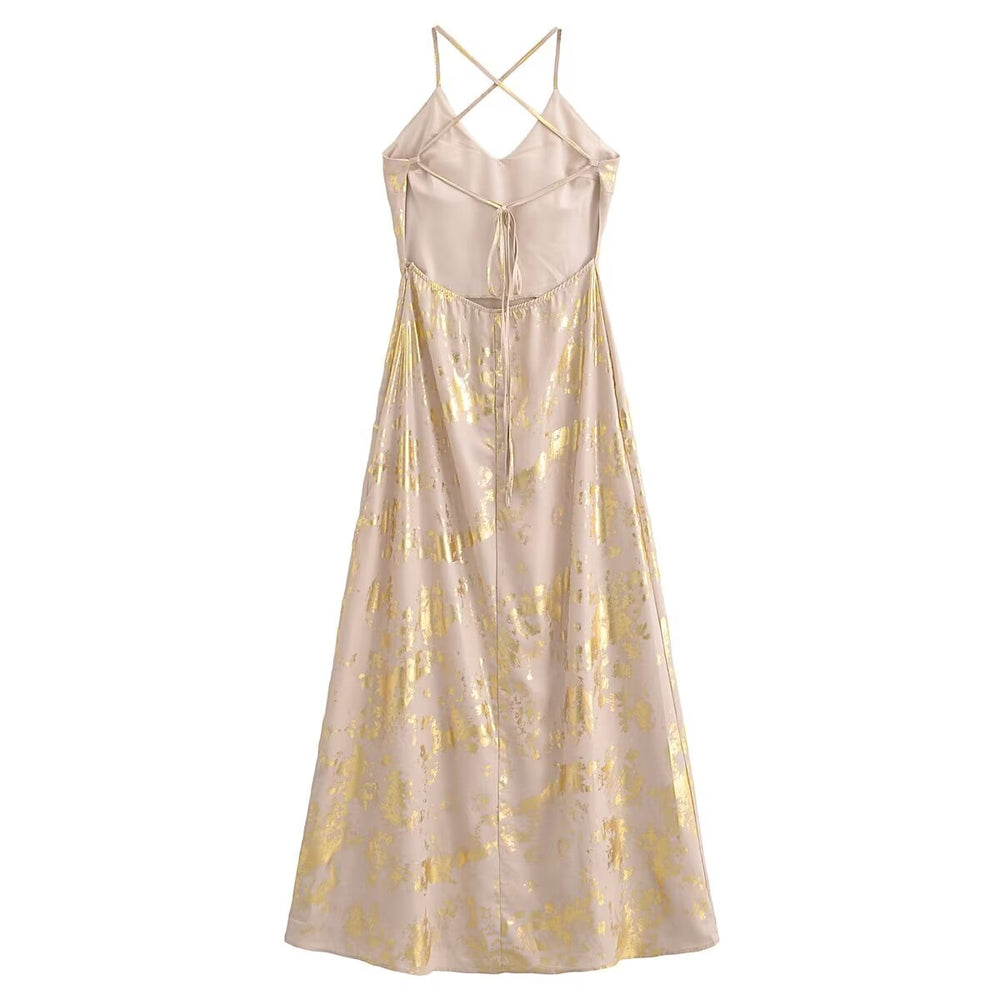 Gold Flecked Cross Back Maxi Dress