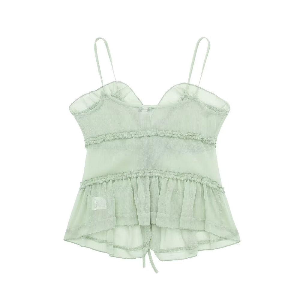 Sheer Mint Tiered Spaghetti Strap Top