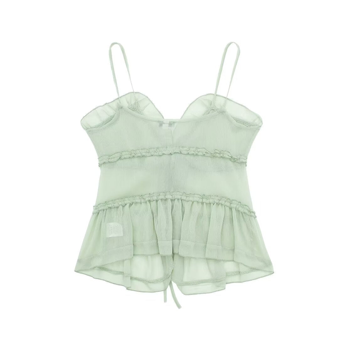 Sheer Mint Tiered Spaghetti Strap Top