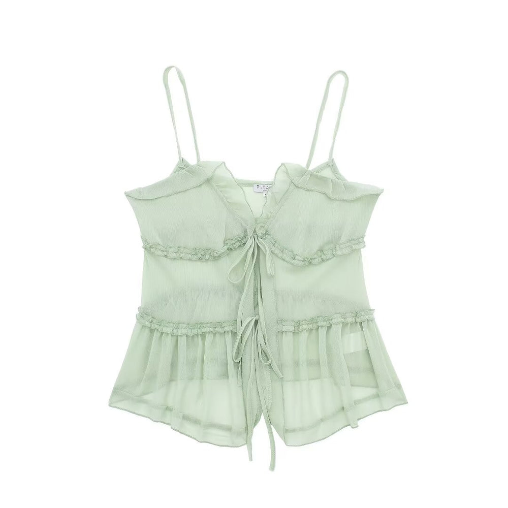 Sheer Mint Tiered Spaghetti Strap Top