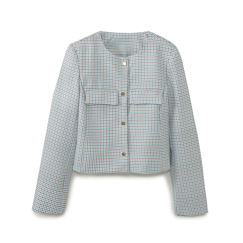 Houndstooth Long Sleeve Button Down Top and Pleated Skirt