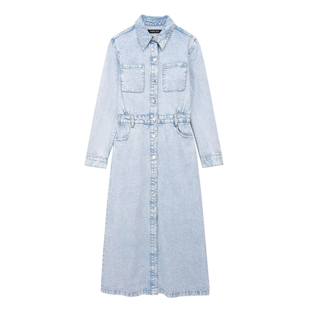 Light Wash Button Up Denim Maxi Dress