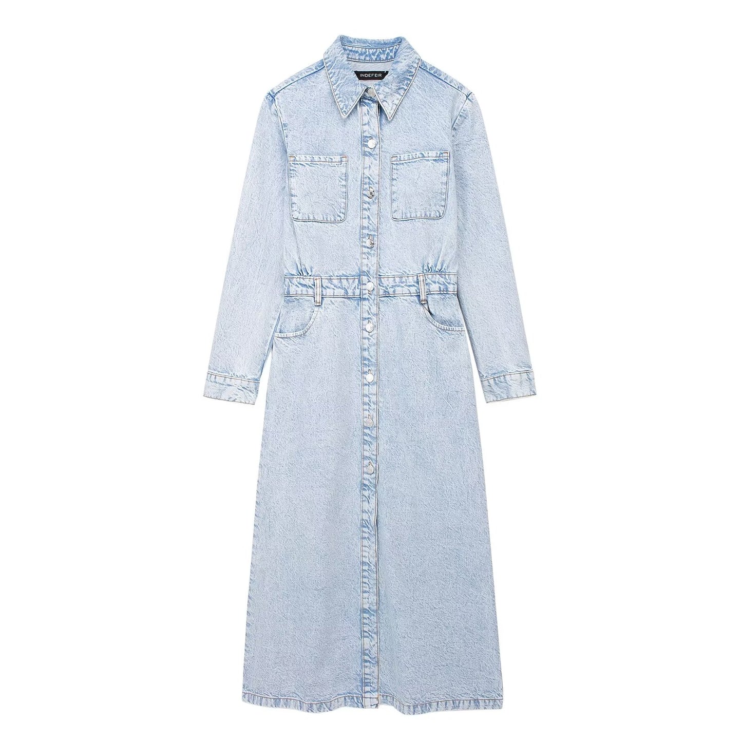 Light Wash Button Up Denim Maxi Dress