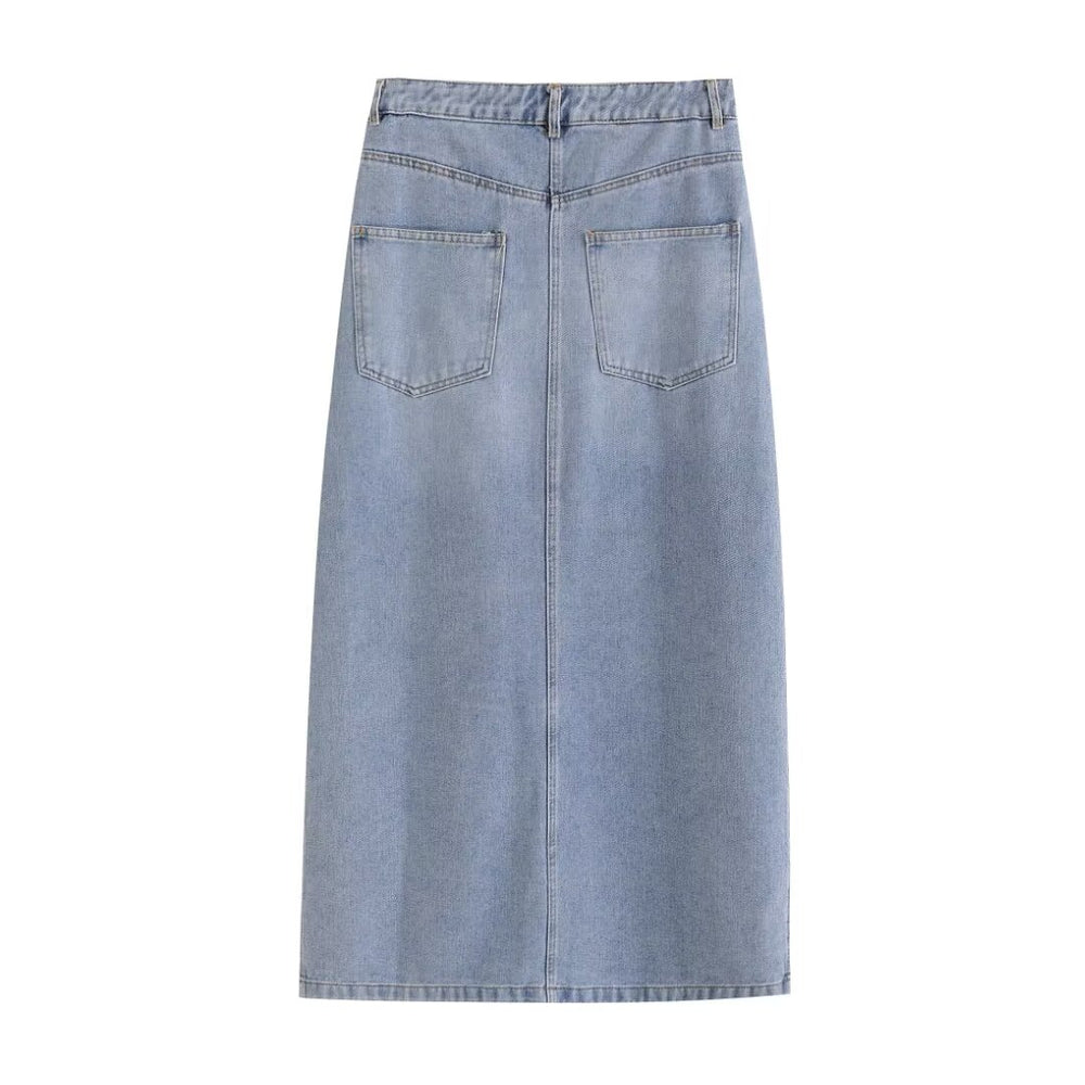 Button Up Denim Midi Skirt