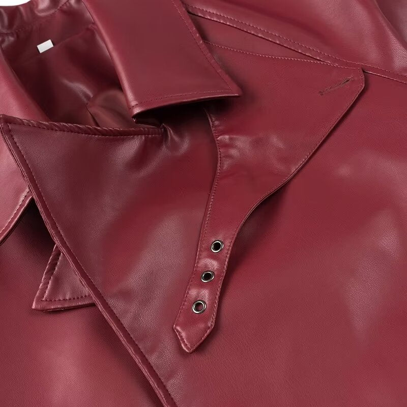 
                  
                    Long Sleeve Faux Leather Dark Red Moto Jacket
                  
                