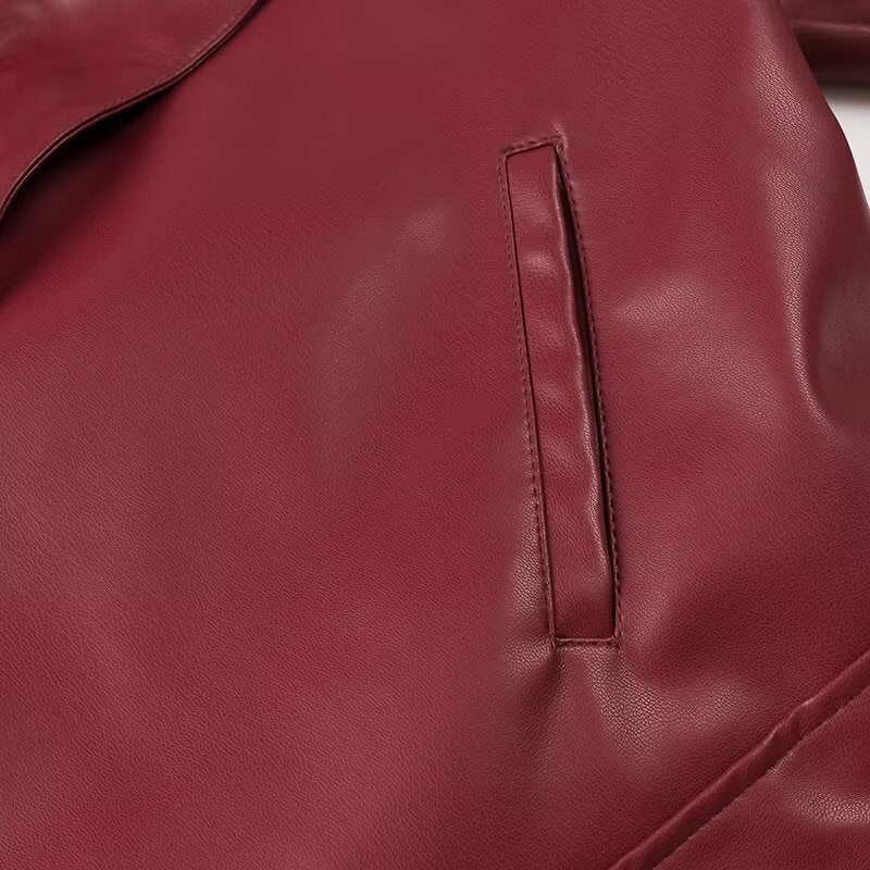 
                  
                    Long Sleeve Faux Leather Dark Red Moto Jacket
                  
                