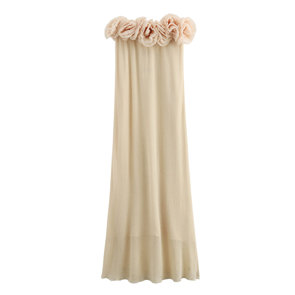 3-D Flower Applique Trim Maxi Dress