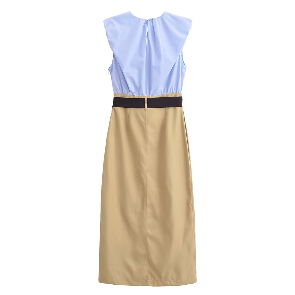 Belted Sleeveless Colorblock Shift Maxi Dress