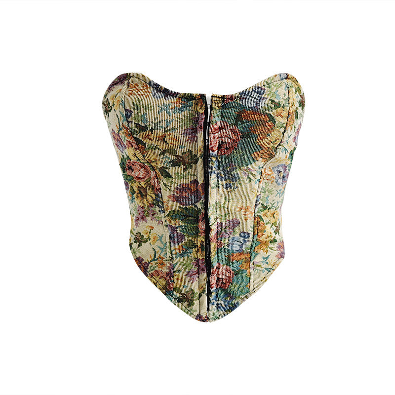 Vintage Print Strapless Corset Top