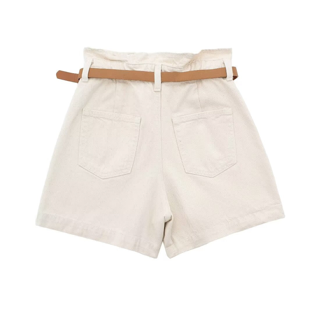 Paperbag Waist Belted Denim Shorts