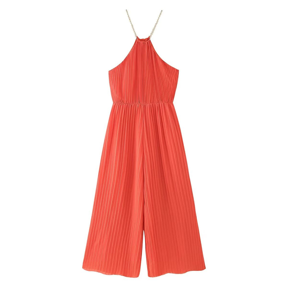 Chain Strap Pleated Halter Jumpsuit