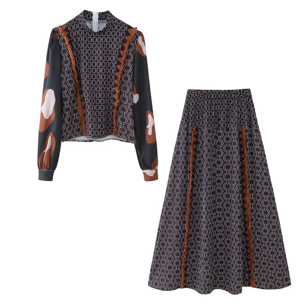 
                      
                        Print Long Sleeve Blouse and Midi Skirt Set
                      
                    