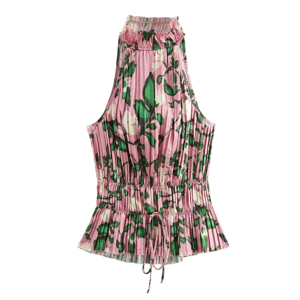 
                      
                        Printed Pleated Sleeveless Top and Matching Midi Skirt
                      
                    