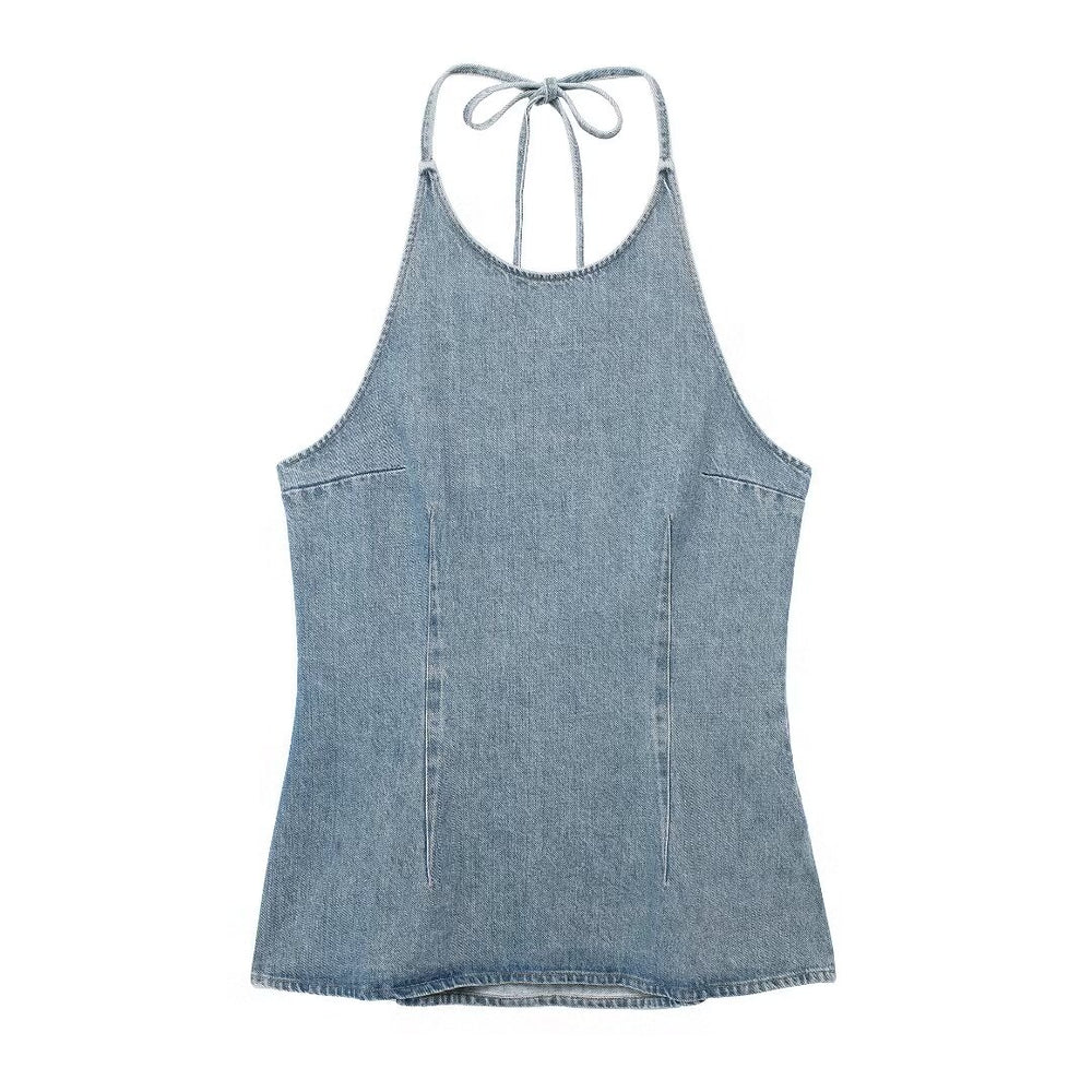 
                      
                        Fit and Flare Denim Halter Top
                      
                    