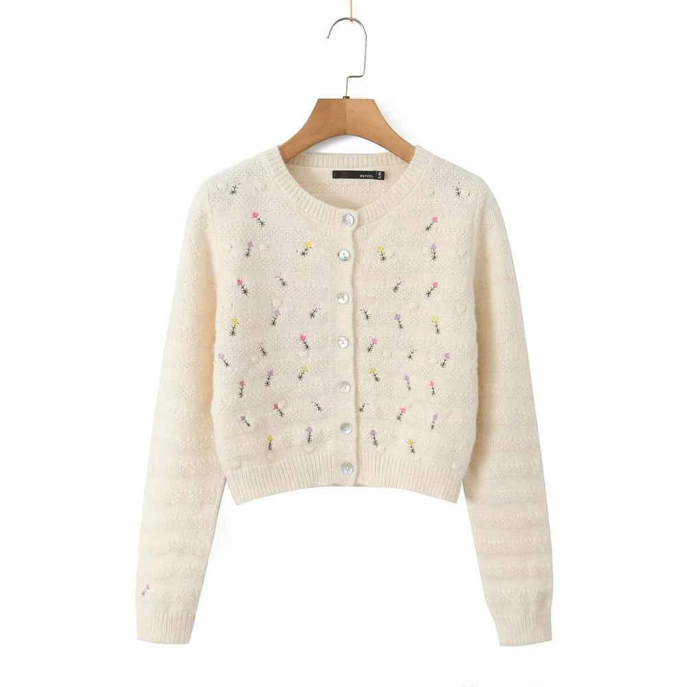 Rose Embroidery Cardigan Sweater