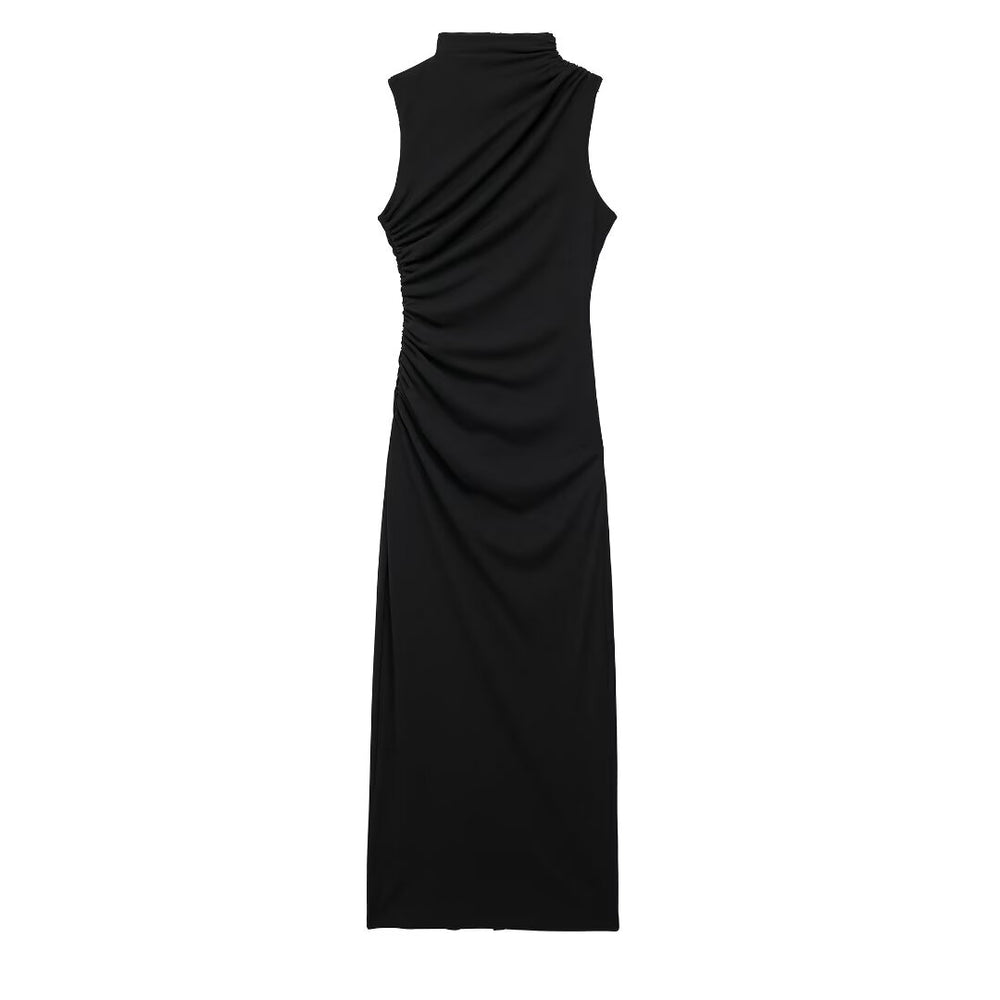 Mock Neck Ruched Maxi Dress