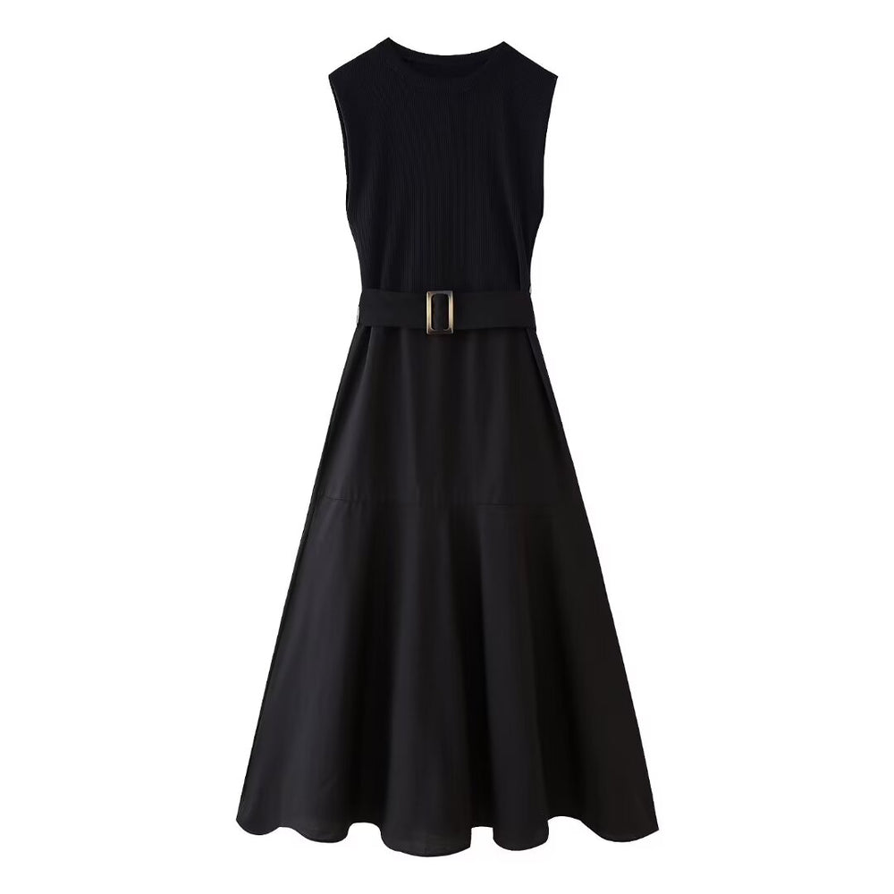 
                      
                        Sleeveless Belted Crew Neck Maxi Dress
                      
                    