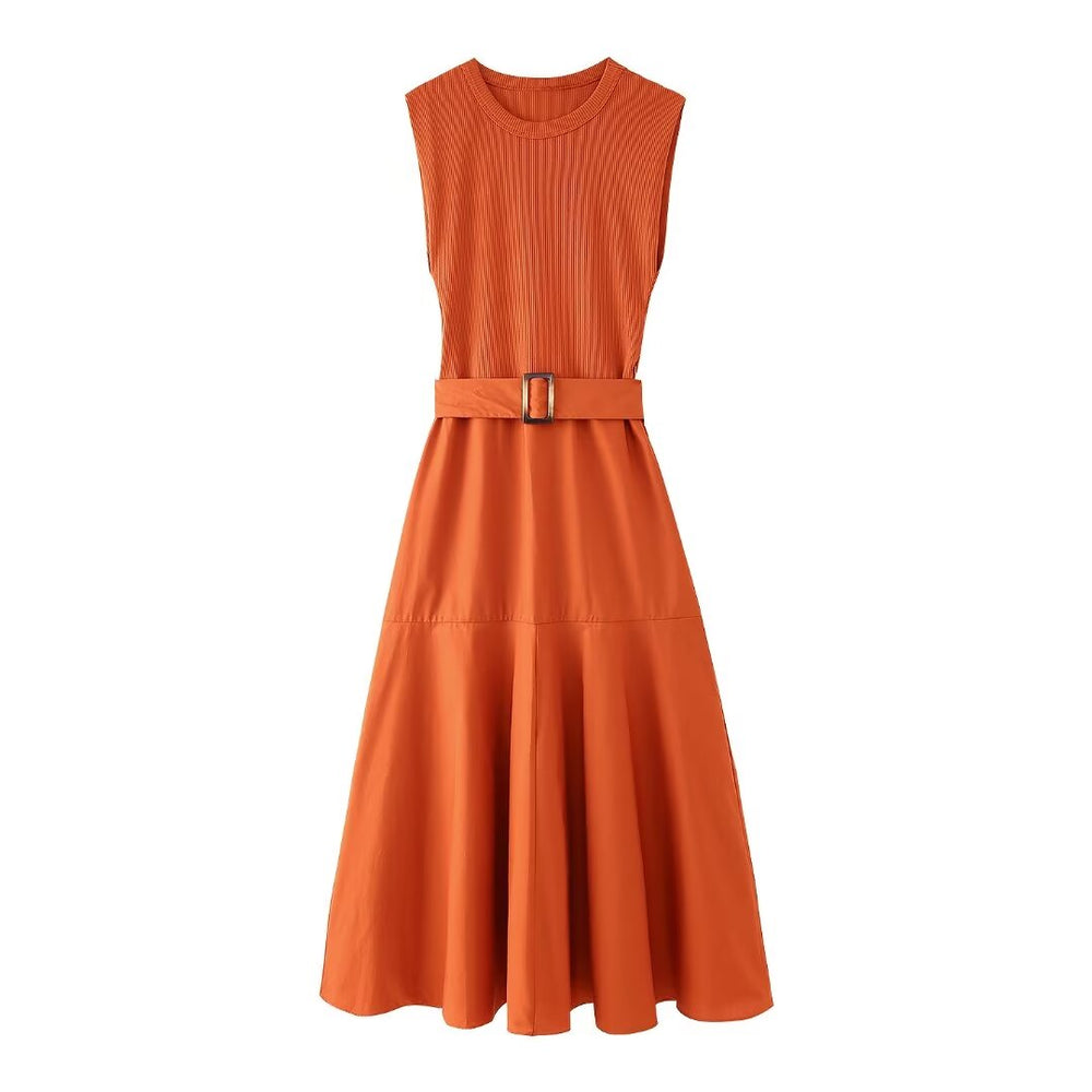 
                      
                        Sleeveless Belted Crew Neck Maxi Dress
                      
                    