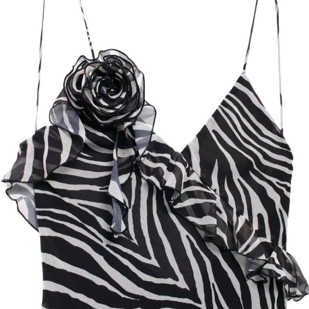 
                      
                        Rosette Zebra Print Spaghetti Strap Maxi Dress
                      
                    