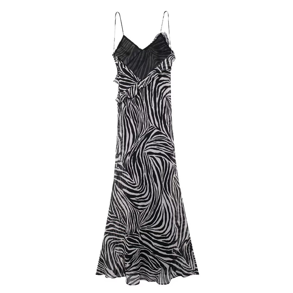 
                      
                        Rosette Zebra Print Spaghetti Strap Maxi Dress
                      
                    