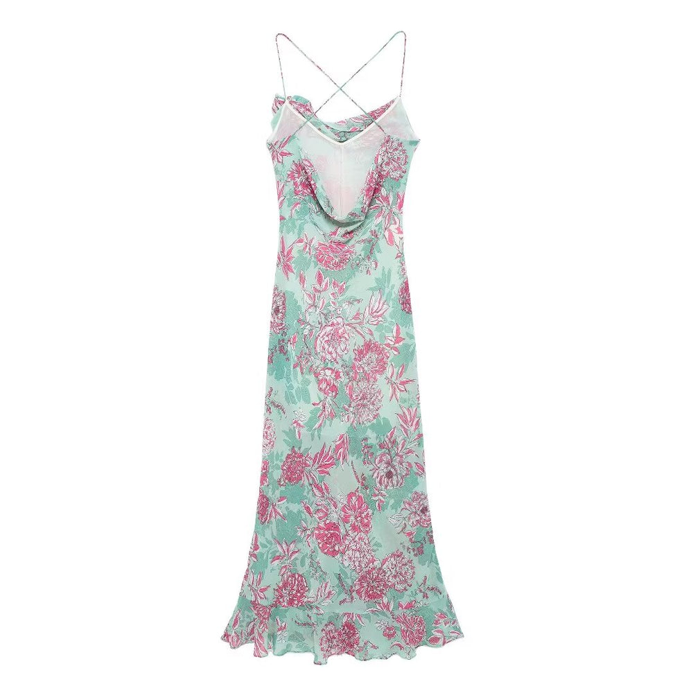 
                  
                    Spaghetti Strap Rosette Print Maxi Dress
                  
                