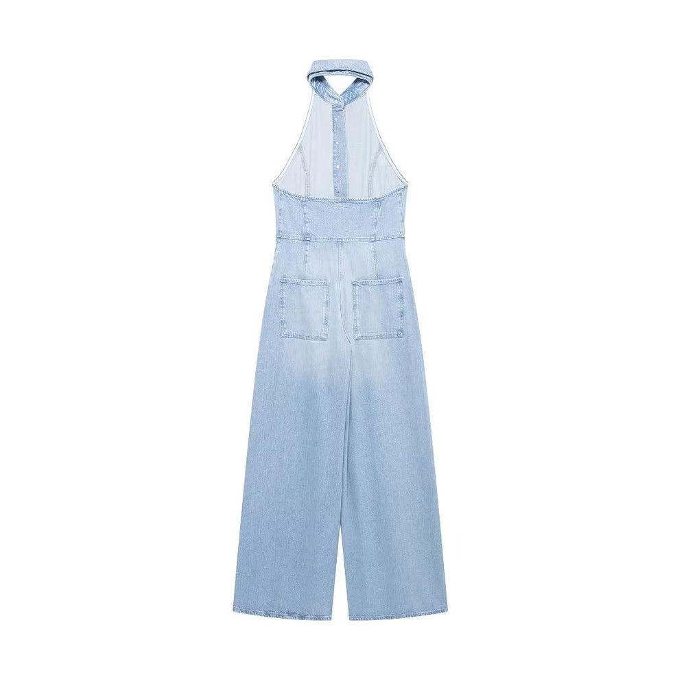 Denim Halter Jumpsuit