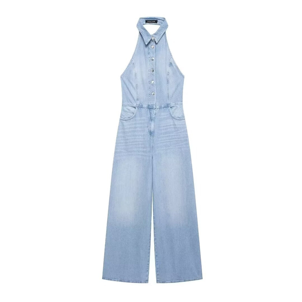 Denim Halter Jumpsuit