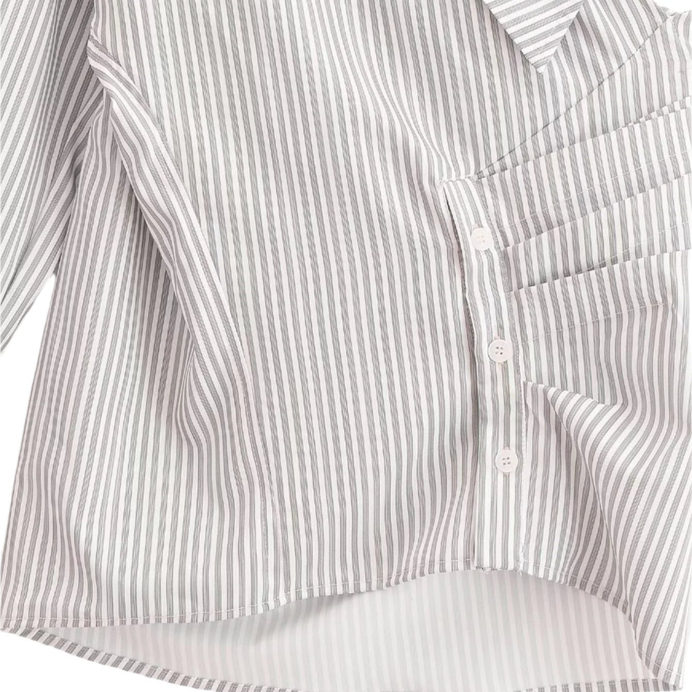 
                      
                        Asymmetric Striped One Sleeve Blouse
                      
                    