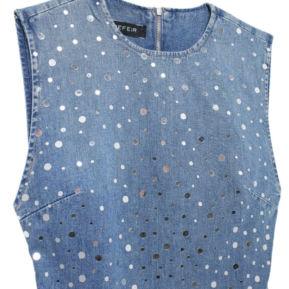 
                      
                        Sequined Denim Mini Dress
                      
                    