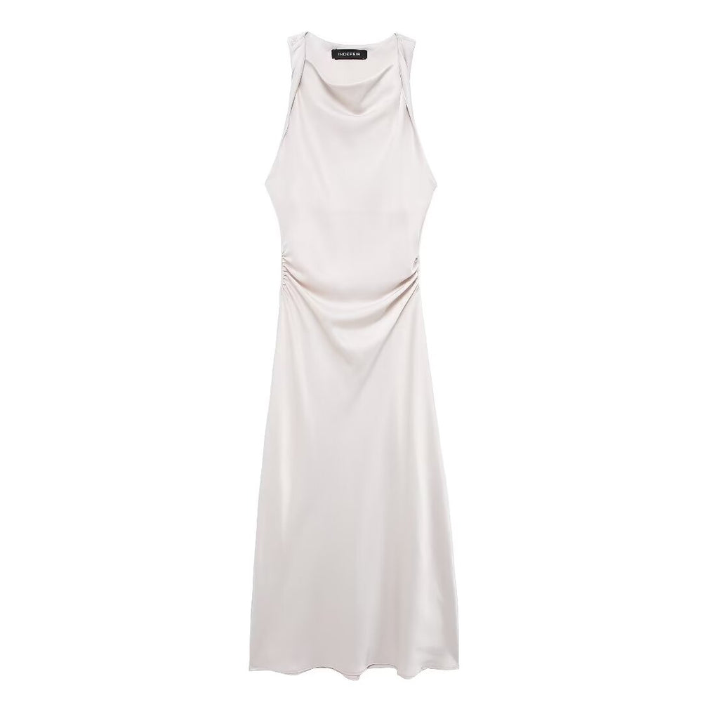 
                  
                    Ruched Sleeveless Satin Maxi Dress
                  
                