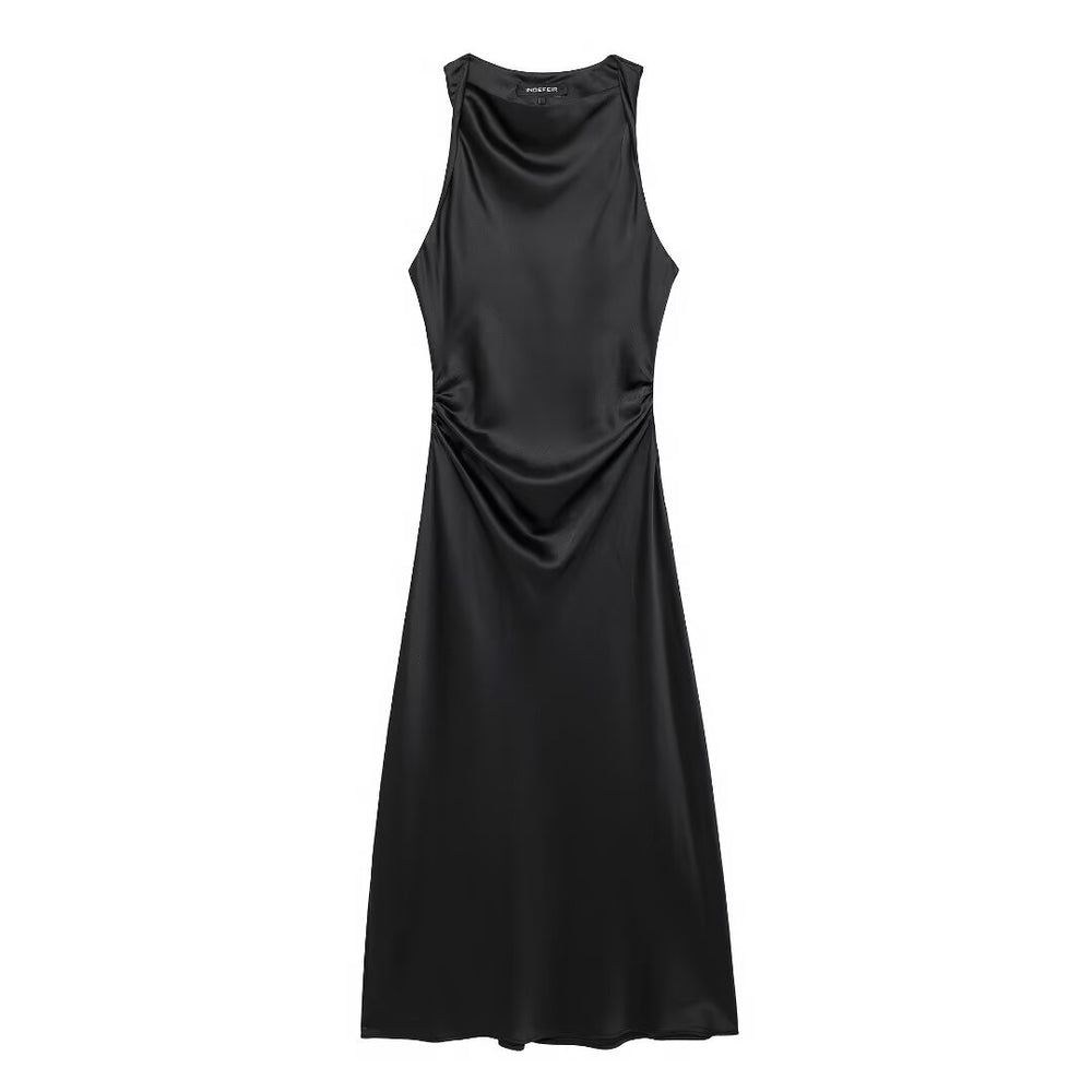 
                  
                    Ruched Sleeveless Satin Maxi Dress
                  
                