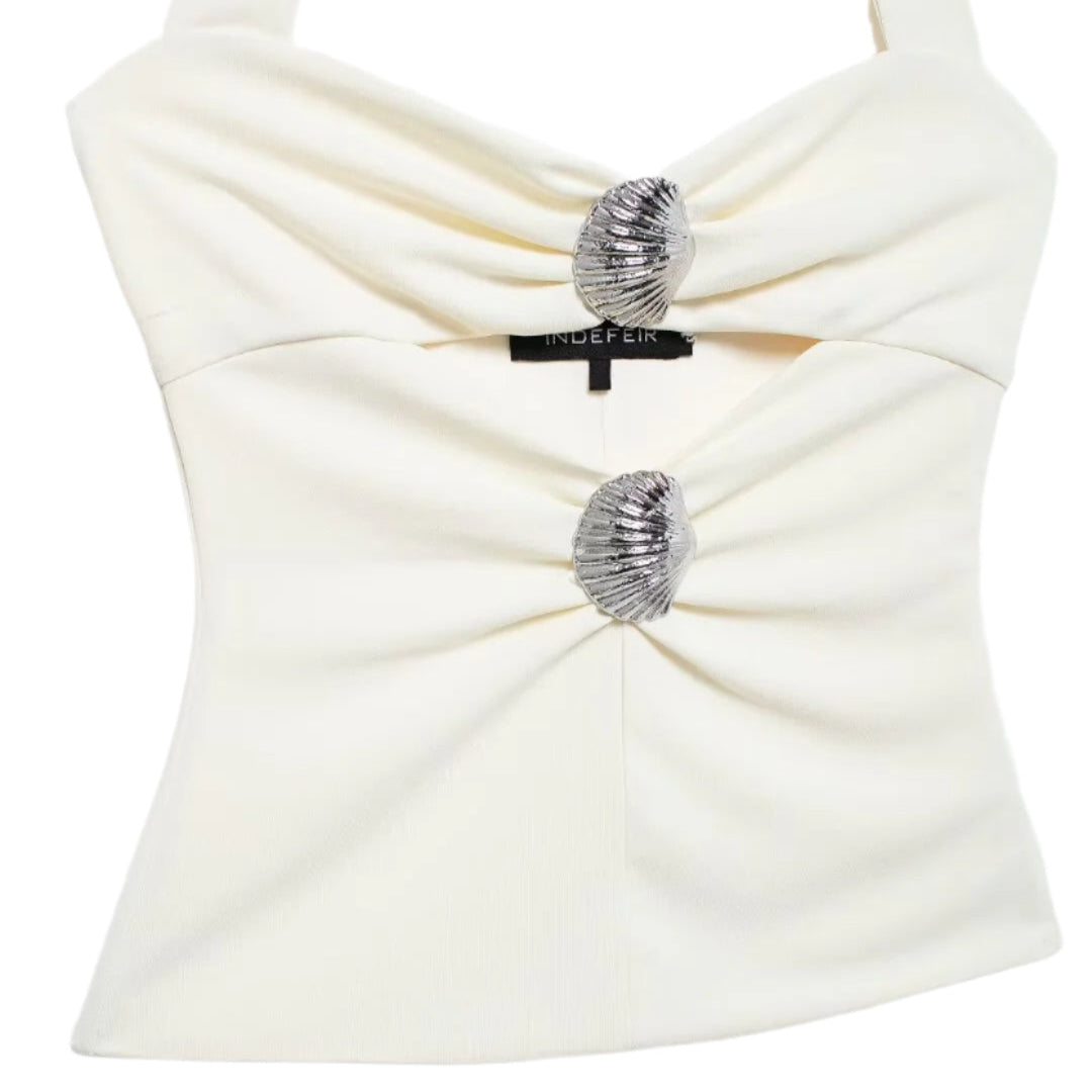 Cut Out Silver Shell Halter Top