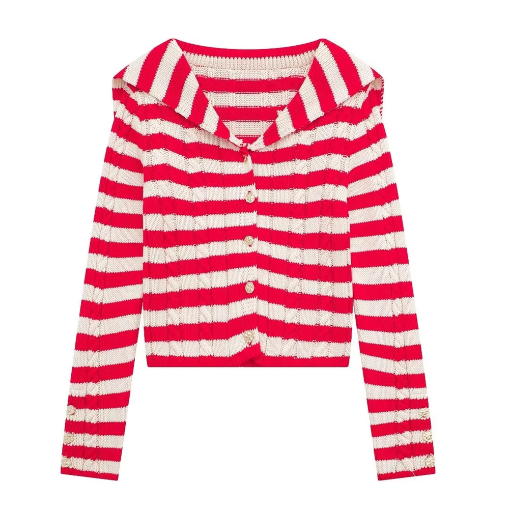 
                      
                        Striped Long Sleeve Button Up Knit Sweater
                      
                    