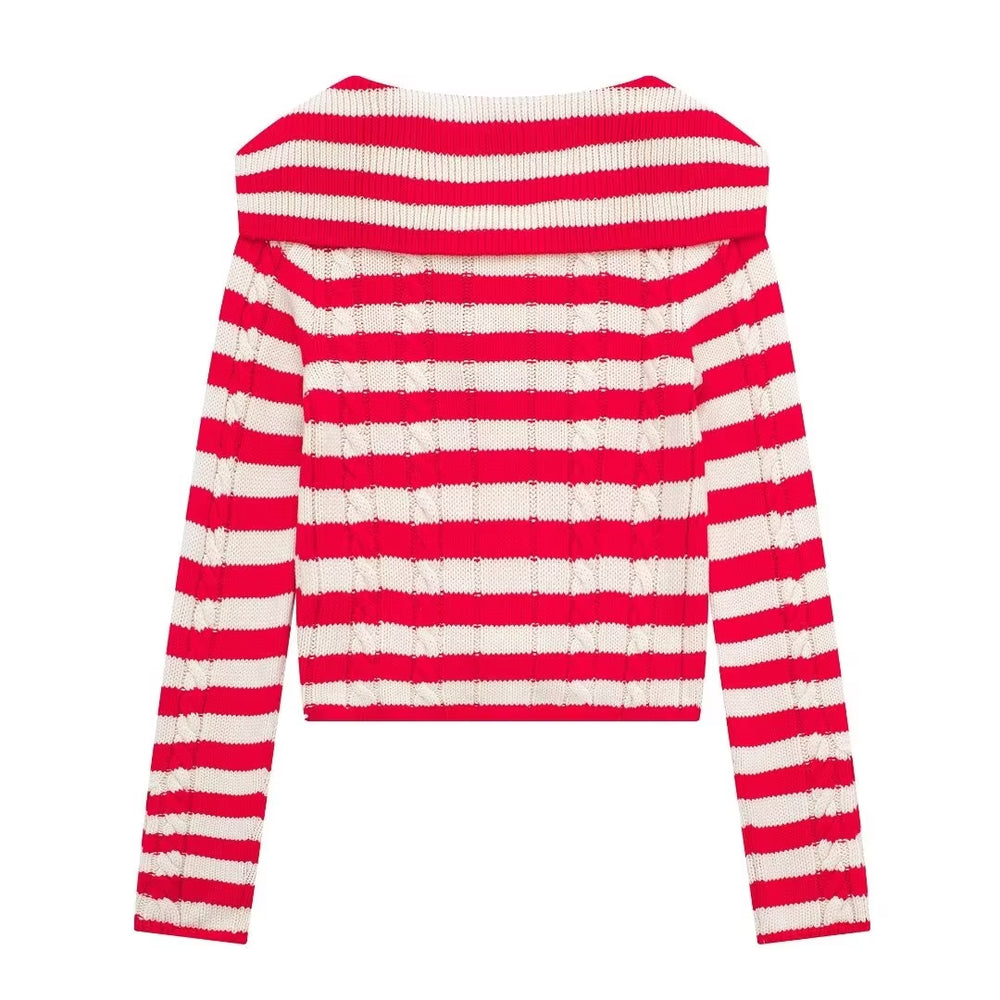 Striped Long Sleeve Button Up Knit Sweater