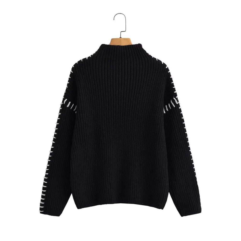 
                      
                        Long Sleeve Ribbed Contrast Stitch Turtleneck Sweater
                      
                    