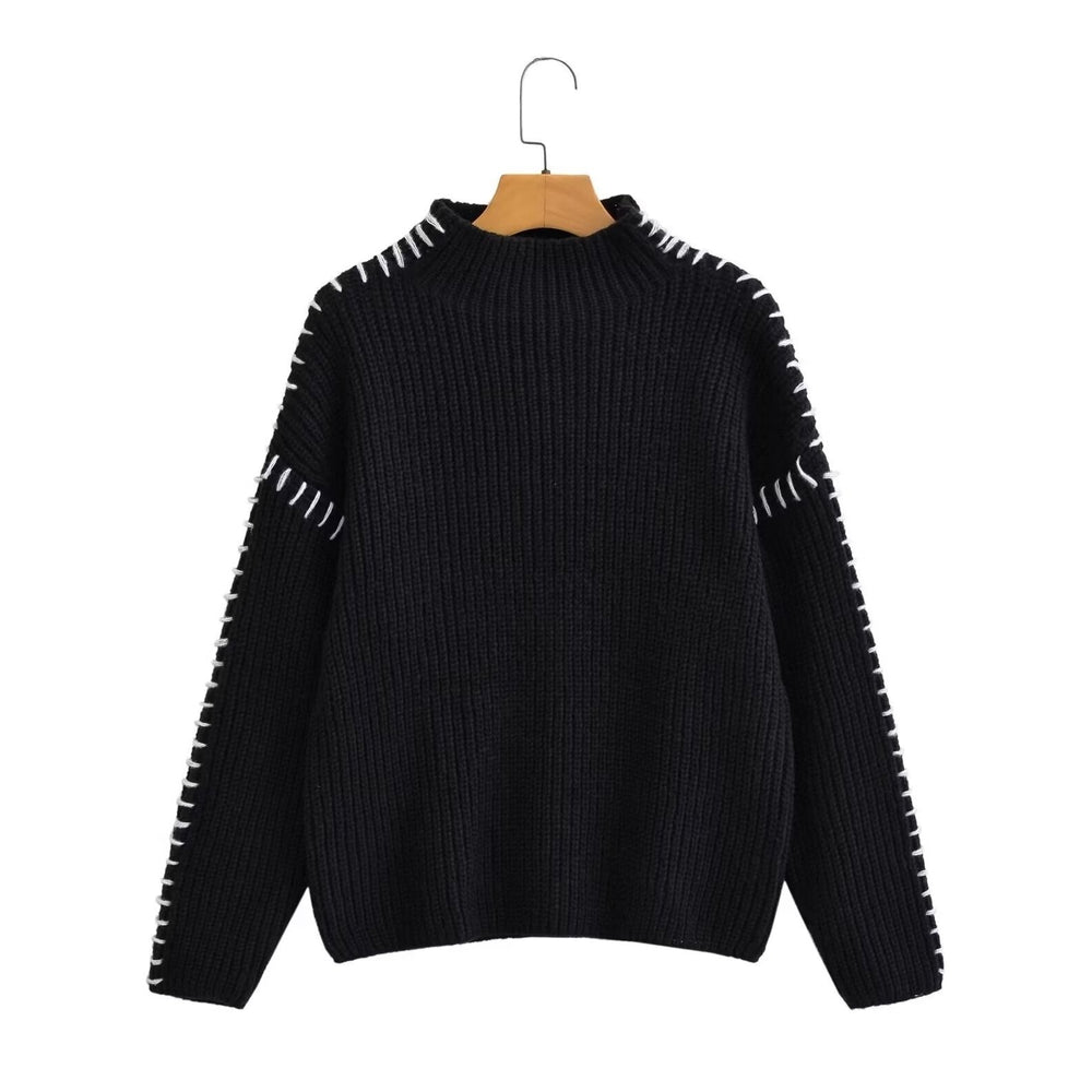 
                      
                        Long Sleeve Ribbed Contrast Stitch Turtleneck Sweater
                      
                    