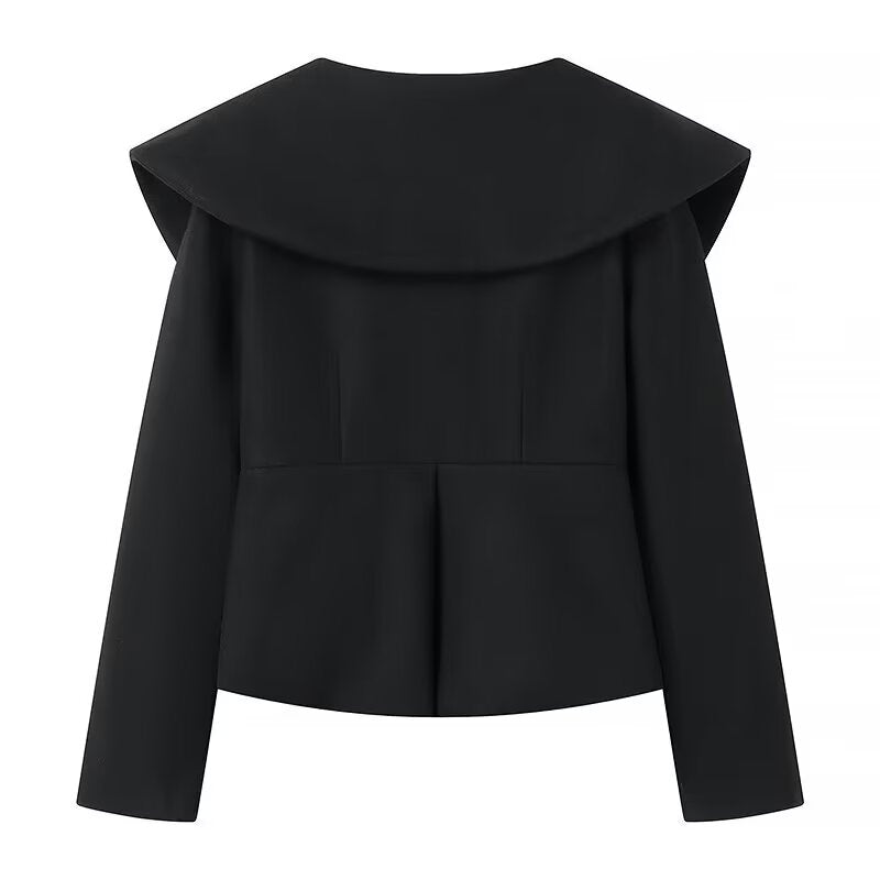 V-Neck Large Collar Fitted Jacket