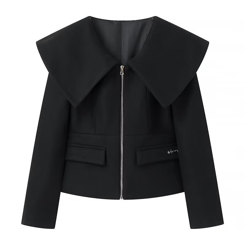 V-Neck Large Collar Fitted Jacket