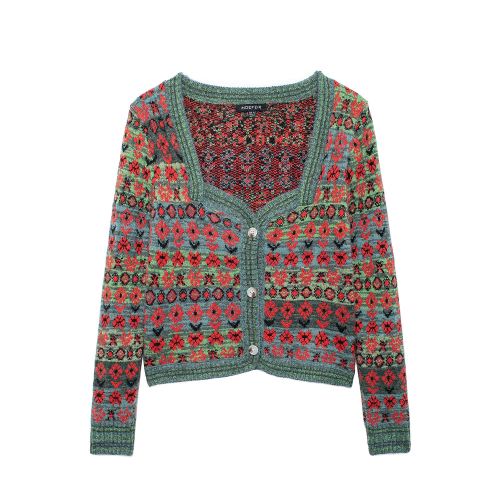 
                  
                    Square Neckline Print Cardigan Sweater
                  
                