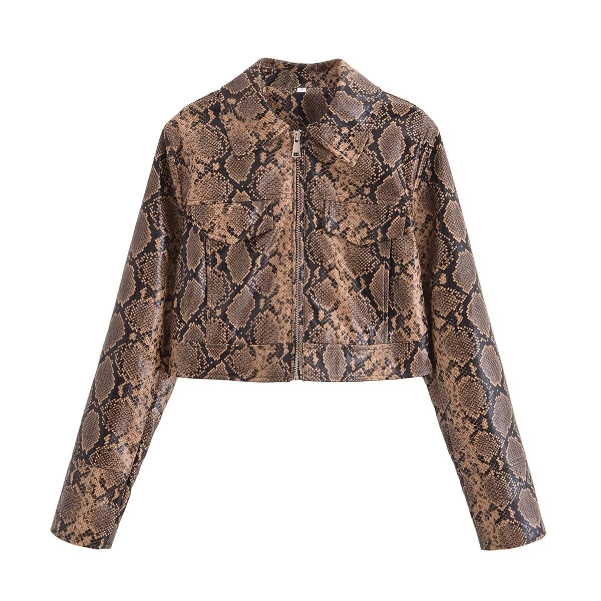 Faux Leather Snakeskin Cropped Jacket