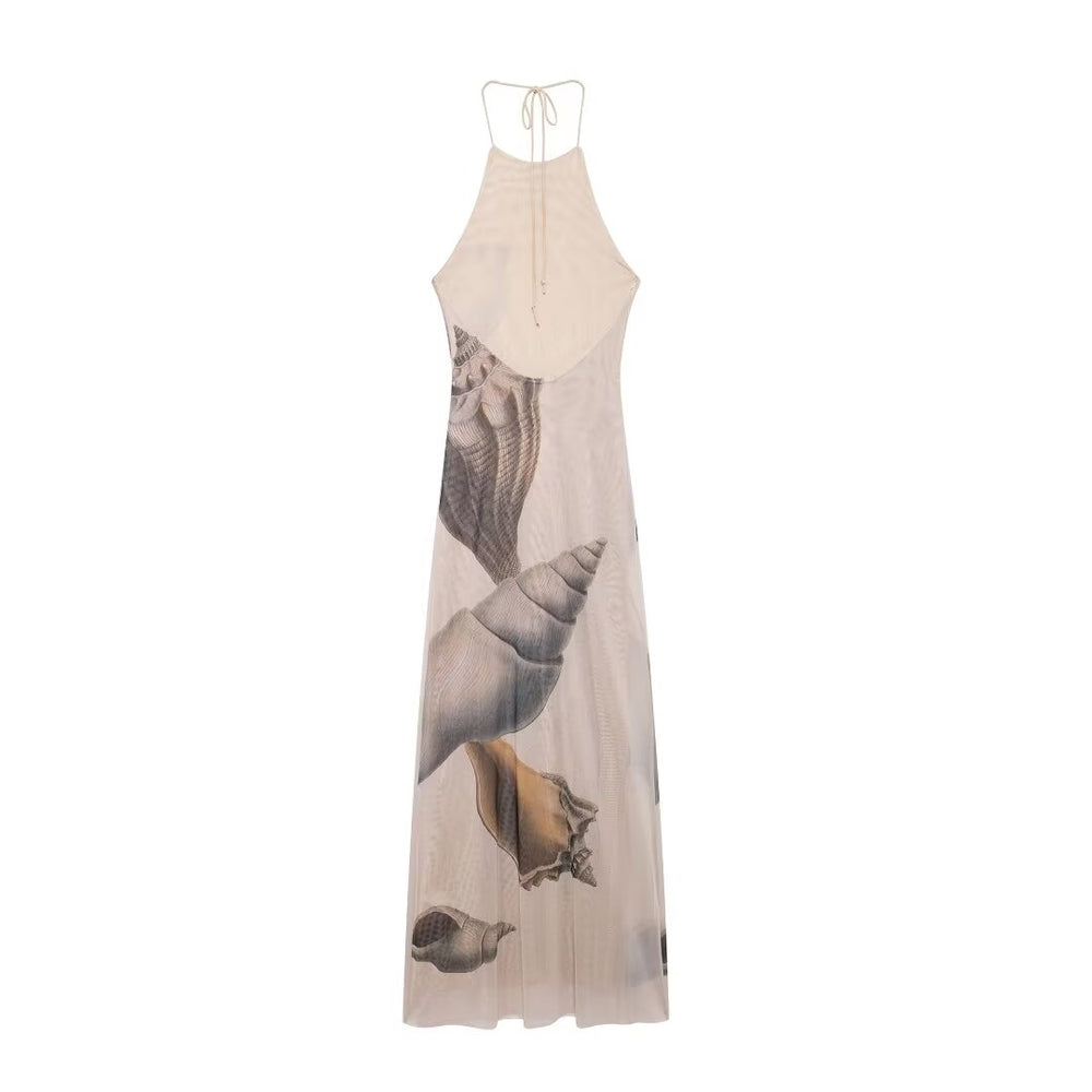 Shell Print Halter Maxi Dress