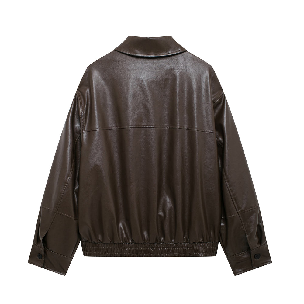 Long Sleeve Faux Leather Oversized Jacket