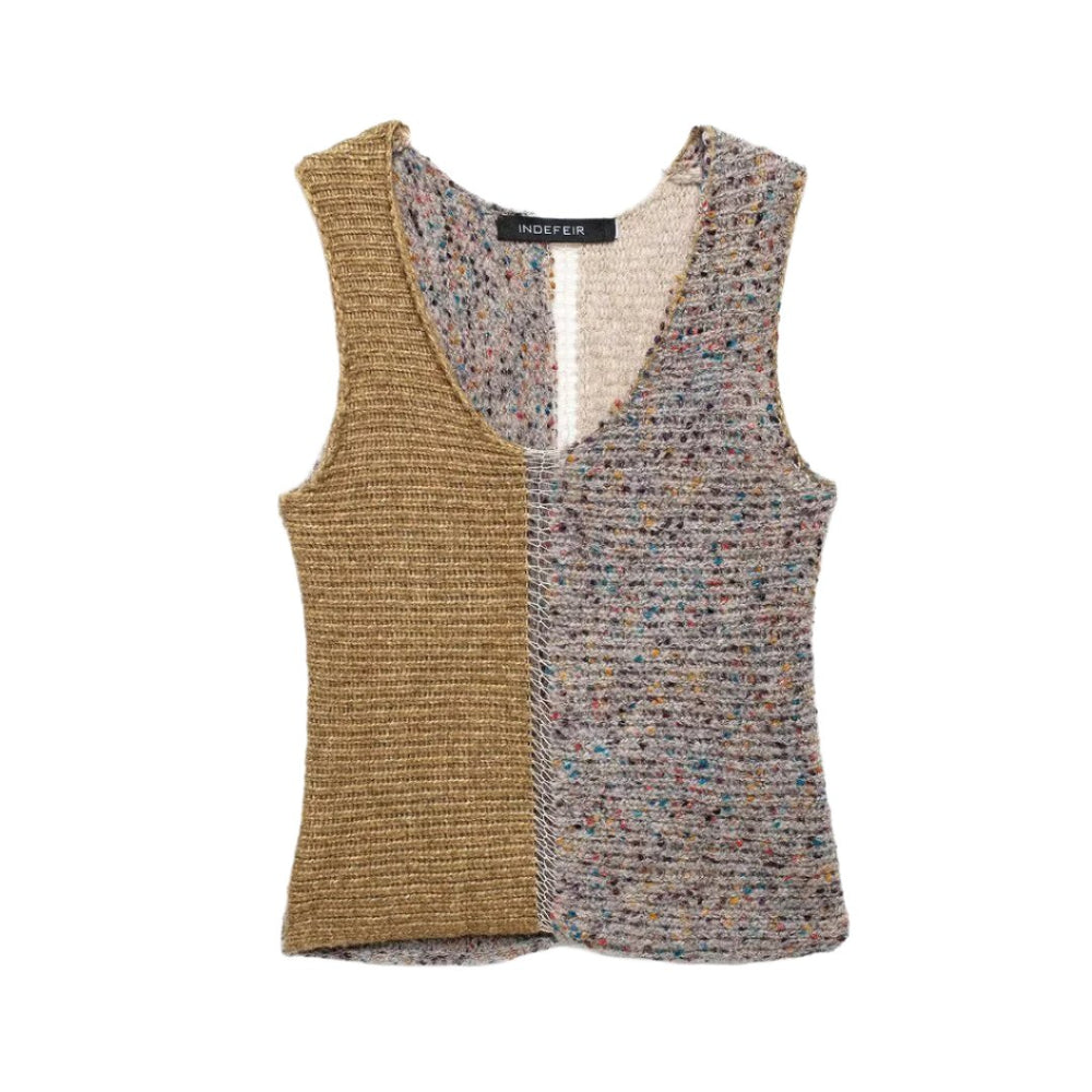 
                      
                        Color Block Sleeveless V-Neck Sweater Top
                      
                    