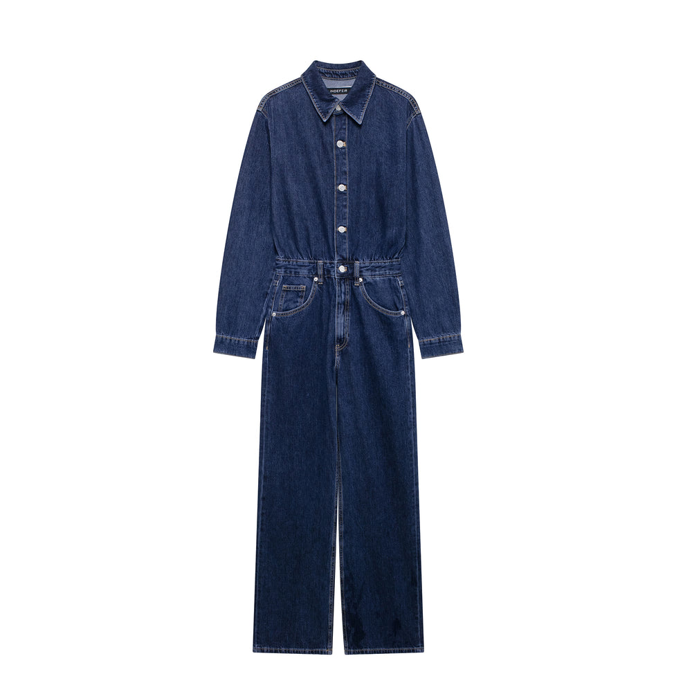 Long Sleeve Button Down Dark Wash Jumpsuit