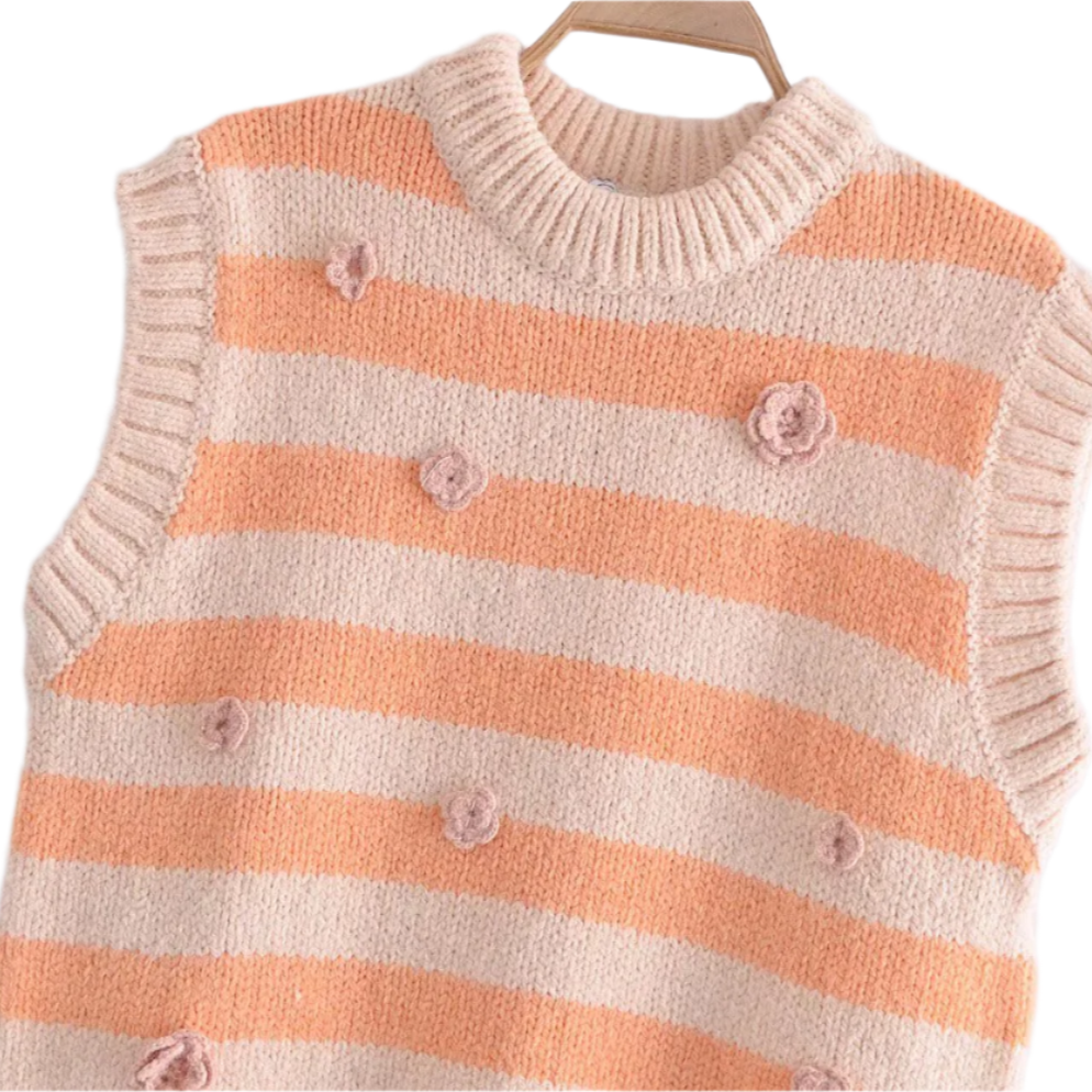 
                  
                    Sleeveless Striped Rosette Sweater
                  
                