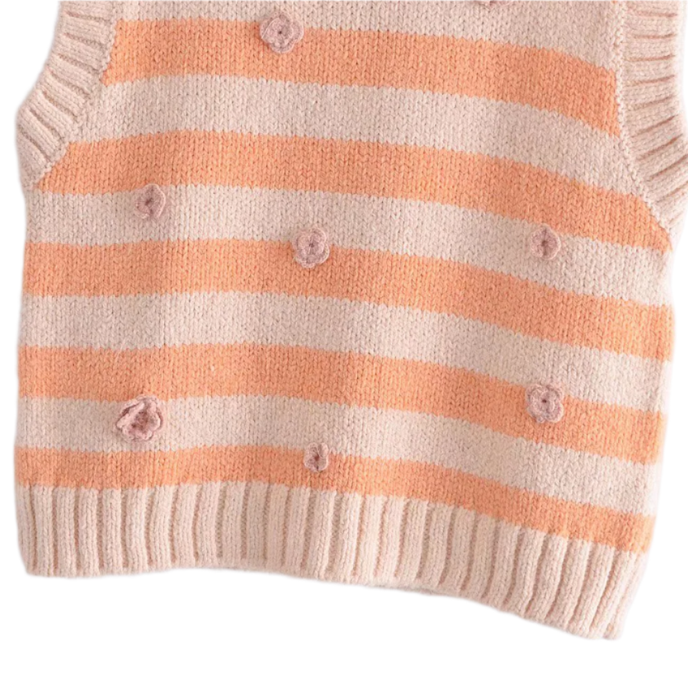 
                  
                    Sleeveless Striped Rosette Sweater
                  
                