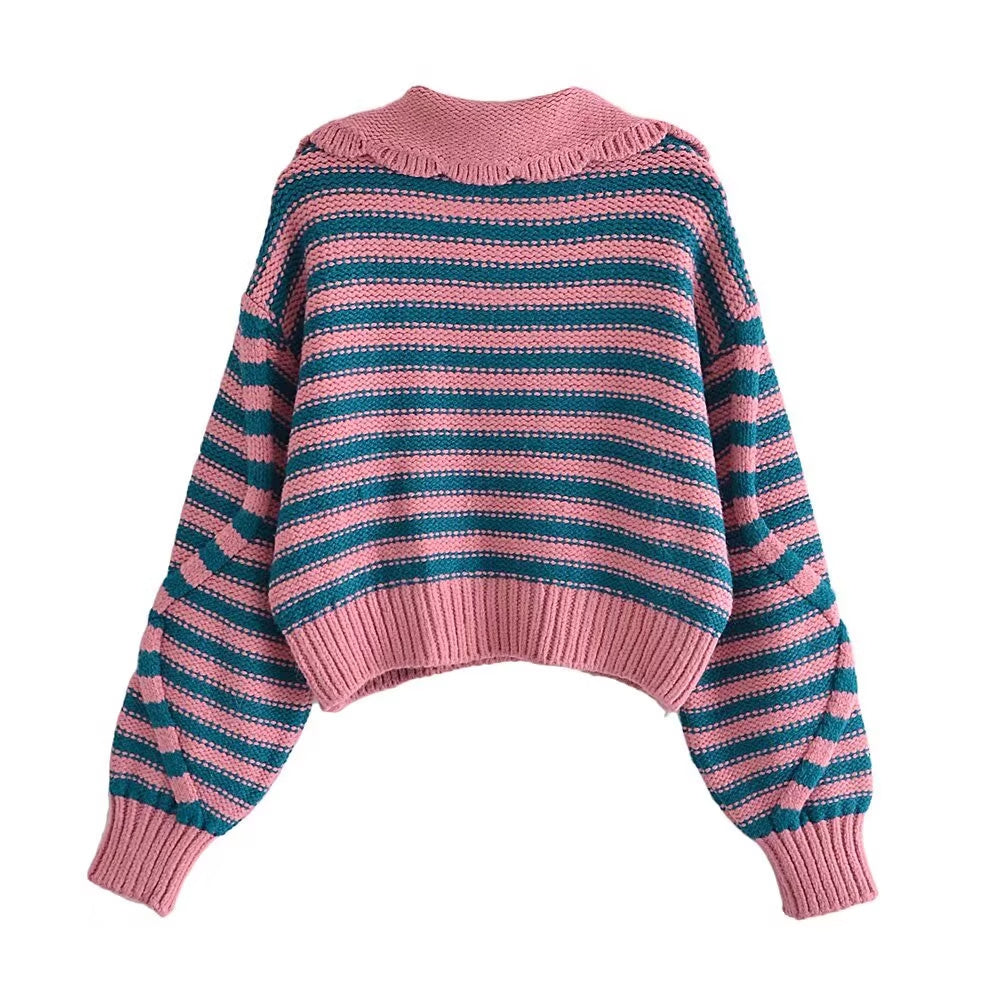 
                      
                        Striped Long Sleeve Cable Knit Chunky Sweater
                      
                    