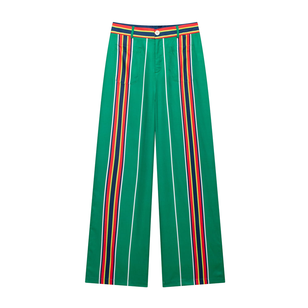 Striped Cropped High Waist Trousers