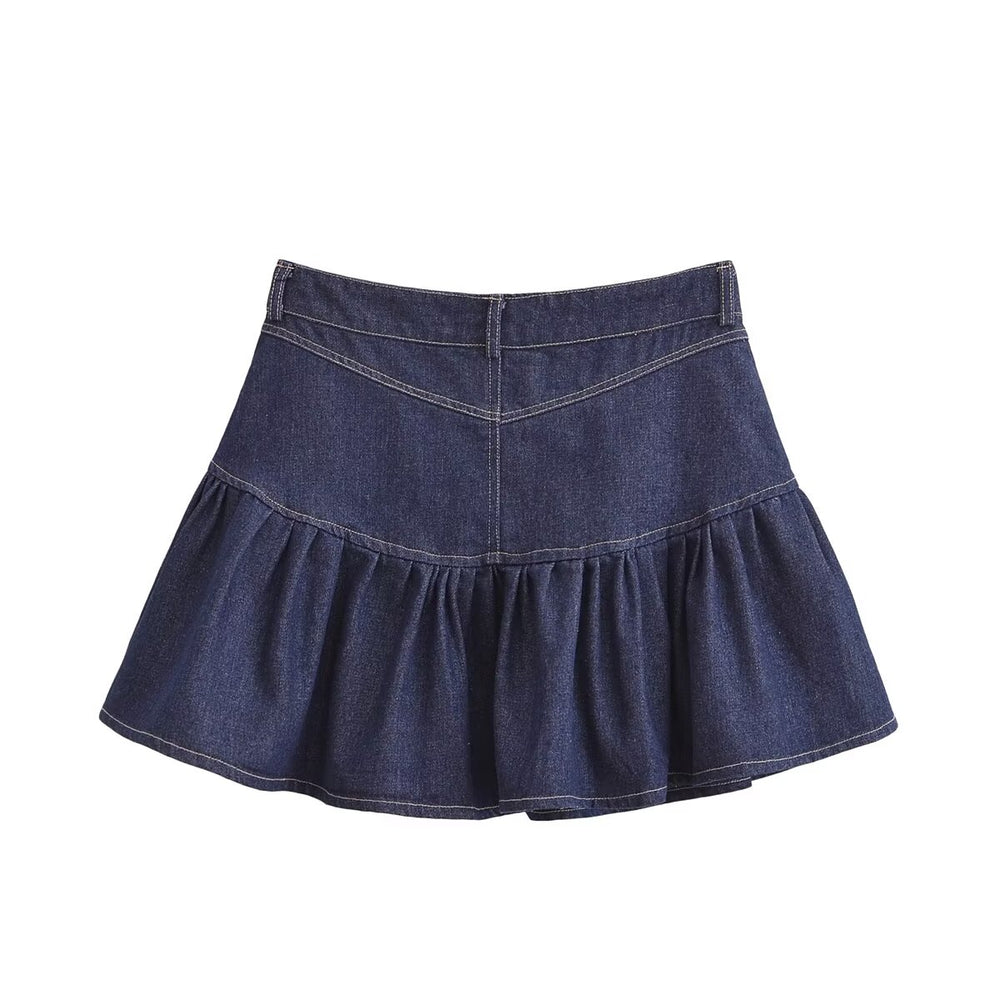 Dark Wash Ruffle Hem Mini Skirt