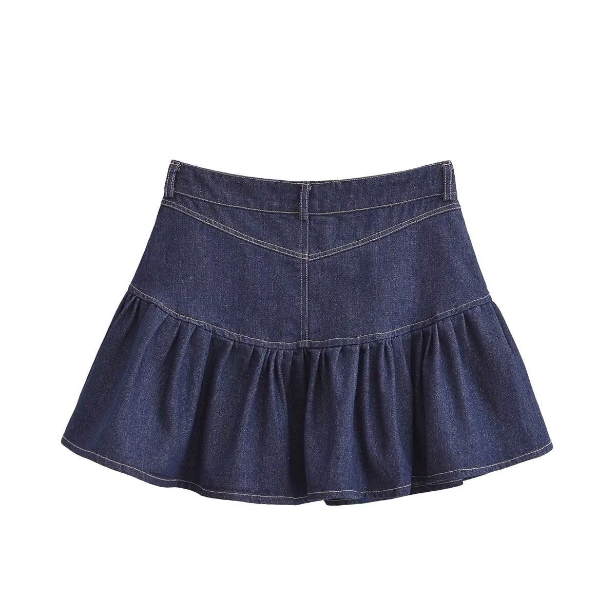 Dark Wash Ruffle Hem Mini Skirt